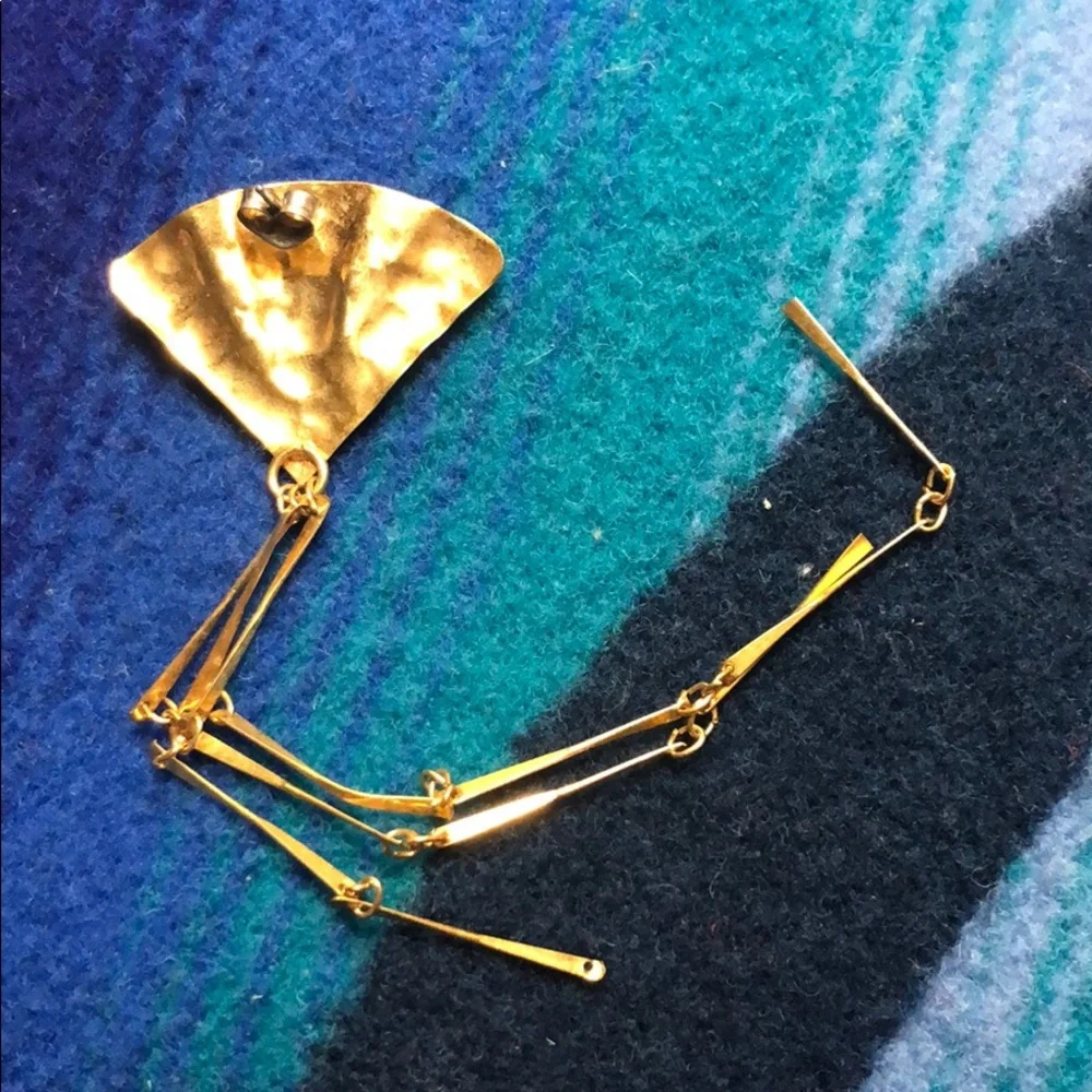 Vintage Gold Long Dangle Fan Earrings